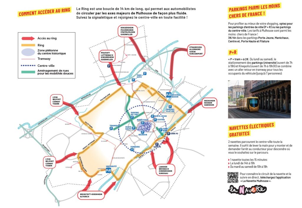 Carte permettant d'accéder au RING de Mulhouse, pour bénéficier d'une circulation fluide vers le centre-ville
